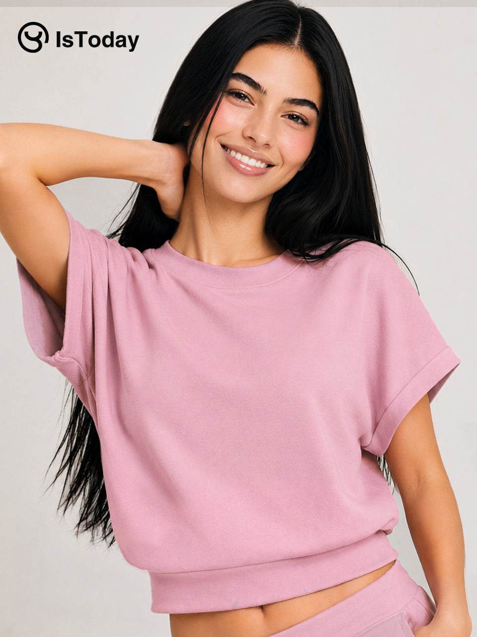 ISTODAY DAYO7 CloudsoftWomen's Round-NeckLoose Short Sleeve
