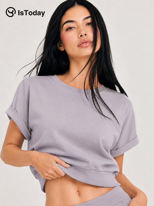 ISTODAY DAYO7 CloudsoftWomen's Round-NeckLoose Short Sleeve