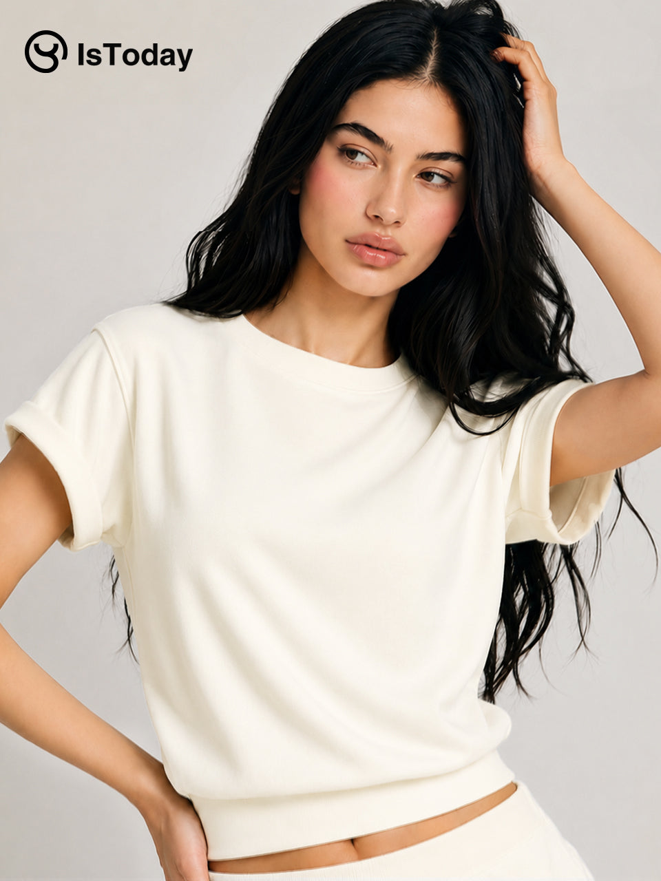 ISTODAY DAYO7 CloudsoftWomen's Round-NeckLoose Short Sleeve