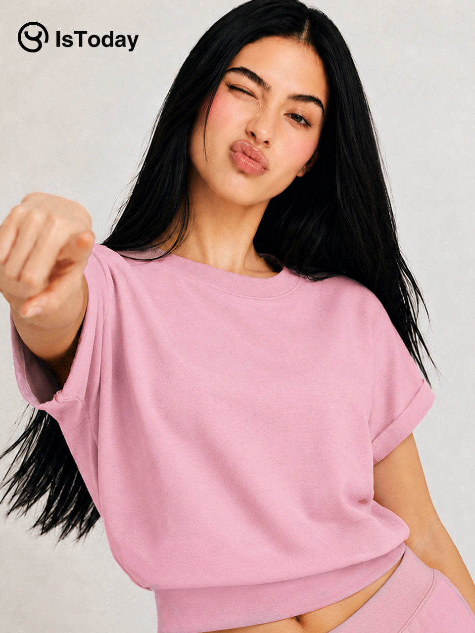 ISTODAY DAYO7 CloudsoftWomen's Round-NeckLoose Short Sleeve